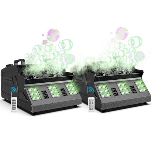 2000W Fog Machine, 3 in 1 Fog Bubble Machine with 2 Bubble Fans, 7 CH 18 RGB LED Lights Smoke Bubble All IN 1 Machine, Fog Machine Stage Effect for Party, Halloween, Chrismas, 2 PACK - color: 2 PACK