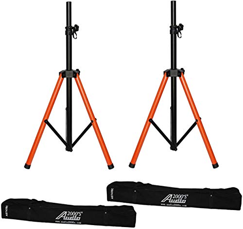 Audio2000'S AST439C2 Dual-Pack Tripod PA Speaker Stands with High-Visibility Orange Tripod Base for Added Safety and Style and with 2 Durable Canvas Carrying Bags for Storage and Transportation