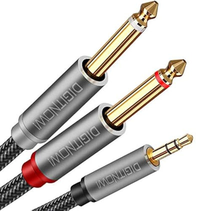 DIGITNOW 3.5mm 1/8" TRS to Dual 6.35mm 1/4" TS Mono Stereo Y-Cable Splitter Cord for Smartphone, Computer, CD Player, Speakers and Home Systems Amplifier, 6.6Ft - size: 6.6ft