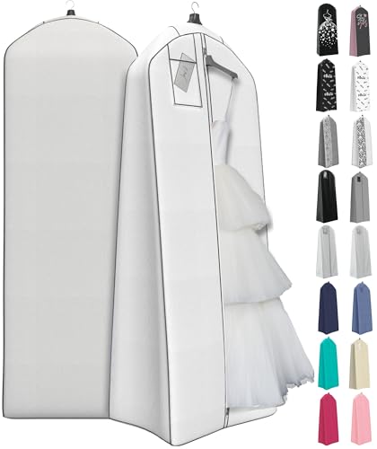 Your Bags 72” Wedding Dress Garment Bag with 20" Gusset & ID Window - Extra Large Bridal Garment Bags for Travel - Breathable, Foldable Dress Bag for Puffy Dresses, Prom & Formal Wear (White/Grey) - color: White & Grey