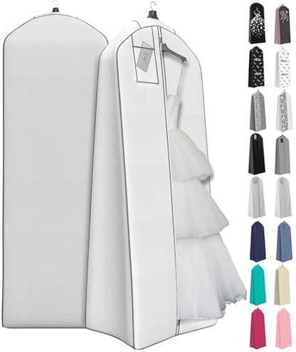 Your Bags 72” Wedding Dress Garment Bag with 20" Gusset & ID Window - Extra Large Bridal Garment Bags for Travel - Breathable, Foldable Dress Bag for Puffy Dresses, Prom & Formal Wear (White/Grey) - color: White & Grey
