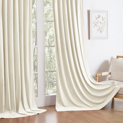 Manyshofu Ivory Velvet Curtains, 2 Panels Blackout 52x96 | Luxurious Velvet Feel, Thermal Insulated Noise Reducing, Dual Back Tab And Rod Pocket Hanging, Machine Wash Fade-Resistant - color: White, size: 52"W x 96"L (Pack of 2)