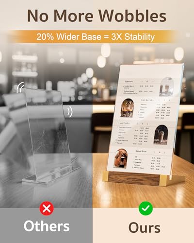 Acrylic Sign Holder 8.5 x 11 Inch with Walnut Wood Base, 1 Pack Clear Table Sign Holders for Tabletop Menu & Flyer Stand, Commercial Table Frames for Restaurant, Office, Coffee, Bar, Wedding, Hotel