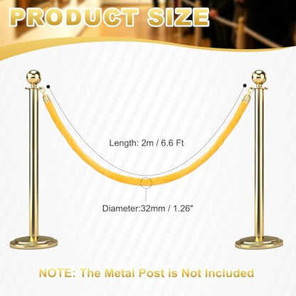 PATIKIL Velvet Stanchion Ropes, (6.6Ft x1.26 Inch, Yellow) (1Pcs), Velvet Ropes Crowd Control Queue Barrier with Gold Buckle, Suit for - Carpet Events/Hotels/Movie Theaters/Grand Openings - color: Yellow Rope, Gold Buckle