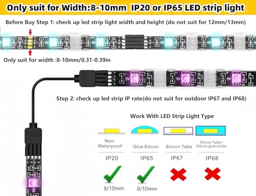 100 Pack Strip Light Clips LED Strip Light Mounting Clip for 8-10mm IP20/65 | LED Light Holder Clips,Self Adhesive LED Strip Mounting Clip,LED Tape Light Mounting Brackets With Screws - color: Clear