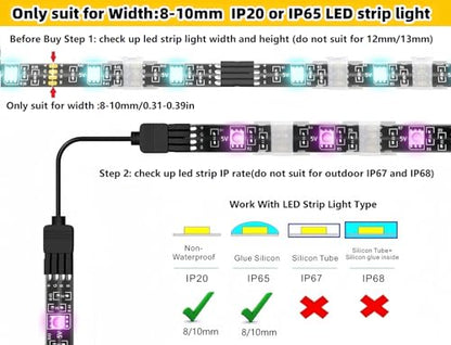100 Pack Strip Light Clips LED Strip Light Mounting Clip for 8-10mm IP20/65 | LED Light Holder Clips,Self Adhesive LED Strip Mounting Clip,LED Tape Light Mounting Brackets With Screws - color: Clear