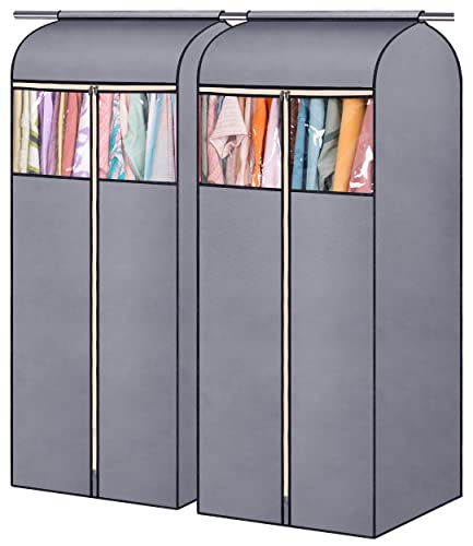 SLEEPING LAMB 60'' Hanging Garment Bags for Closet Storage Sealed Completely Jackets Coats Suits Clothes Rack Cover for Wardrobe with Clear PVC Window, 2 Packs, Grey (Hanging Rod Not Included) - size: 60 inches