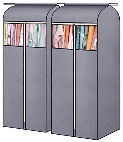 SLEEPING LAMB 60'' Hanging Garment Bags for Closet Storage Sealed Completely Jackets Coats Suits Clothes Rack Cover for Wardrobe with Clear PVC Window, 2 Packs, Grey (Hanging Rod Not Included) - size: 60 inches