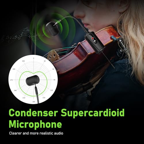 Dual UHF Violin Wireless Microphone Gooseneck Pick Up Instrument Clip-on Mic 1 Receiver and 2 Transmitter System for Violin Stage Musical Instrument Performance,Q2/VT-5