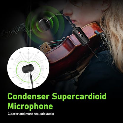 Dual UHF Violin Wireless Microphone Gooseneck Pick Up Instrument Clip-on Mic 1 Receiver and 2 Transmitter System for Violin Stage Musical Instrument Performance,Q2/VT-5