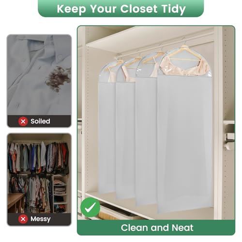 Carbrea 66" Garment Bag for Hanging Clothes, Dress Bags for Gowns, 2 Pack | Heavy-duty Materials, With Clear Window, Side Zipper for Easy Access, Ideal for Closet Wardrobe Storage, Travel Use
