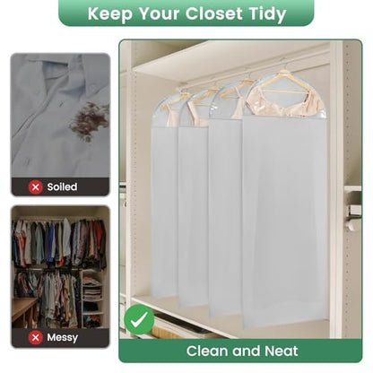 Carbrea 66" Garment Bag for Hanging Clothes, Dress Bags for Gowns, 2 Pack | Heavy-duty Materials, With Clear Window, Side Zipper for Easy Access, Ideal for Closet Wardrobe Storage, Travel Use