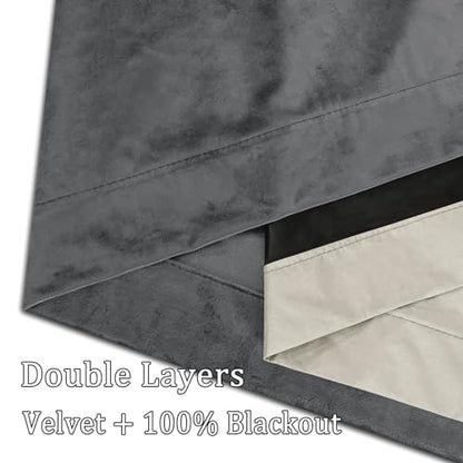 100% Full Blackout Velvet Curtains with Liner 52x108 Long Dark Gray - color: Dark Gray, size: 52"W x 108"L (Pack of 2)