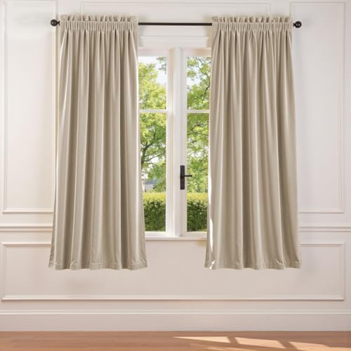 Lazzzy Beige Velvet Curtains Neutral Rod Pocket 52×72 Inch 2 Panels | Soft Velvet, Room Darkening, For Small Windows, Kitchens & Bathrooms, Light Shifting Texture, Elegant Drape, Cozy - color: R | Beige, size: 52"W x 72"L (Pack of 2)