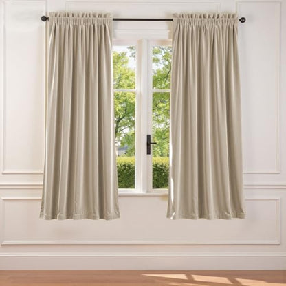 Lazzzy Beige Velvet Curtains Neutral Rod Pocket 52×72 Inch 2 Panels | Soft Velvet, Room Darkening, For Small Windows, Kitchens & Bathrooms, Light Shifting Texture, Elegant Drape, Cozy - color: R | Beige, size: 52"W x 72"L (Pack of 2)