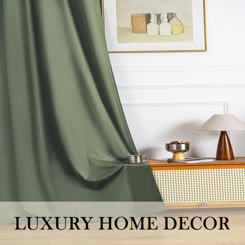 YOFUN Sage Green Velvet Blackout Curtains 2 Panels Set, 84 inches Long Grommet Top Thermal Insulated Velvet Drapes for Living Room/Hallway/Dining/Holiday Party, W52 x L84 in - color: Sage Green, size: 52"W x 84"L (Pack of 2)