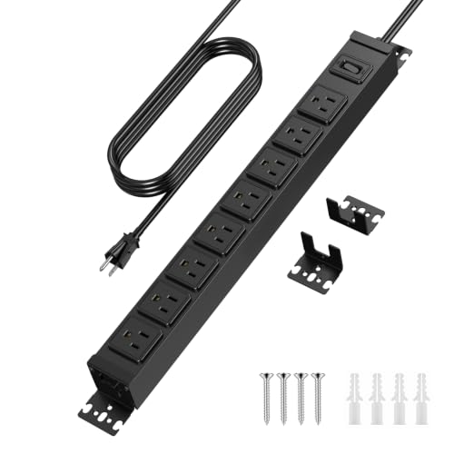 HHSOET Metal 360° Rotating 8 Outlet Mountable Power Strip, 3FT, Black, 1 | 8 Outlet Surge Protector Power Strip, Heavy Duty Wall Mount Surge Protector with Switch, 1200J, 15A 125V 1875W - size: 3ft