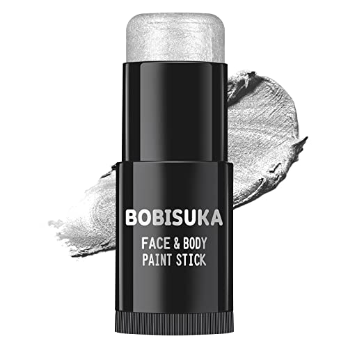 BOBISUKA Silver Face Paint Stick, Waterproof Metallic Silver Full Body Paint Sticks, Blendable Painting Kit for Halloween Makeup SFX Cosplay Special Effects Parties Cosplay Costume Stage - color: Silver