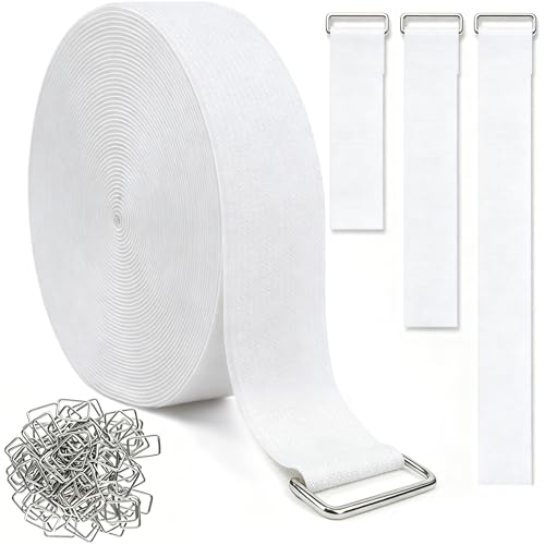 1.5In x 20Ft Cinch Straps Nylon Heavy Duty with 25 Buckles, Cut to Length, White Hook and Loop Straps, Reusable Long Cable Ties for Storage and Cord Organizer - size: 1.5In x20Ft White