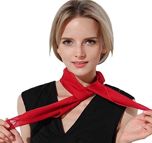Breevo 50s Costume Accessories Set Women Scarf Headband Glasses | Includes Bandana Scarf, Headband, Clip-on Earrings, and Cat-Eye Glasses; Chiffon Scarf - color: Red