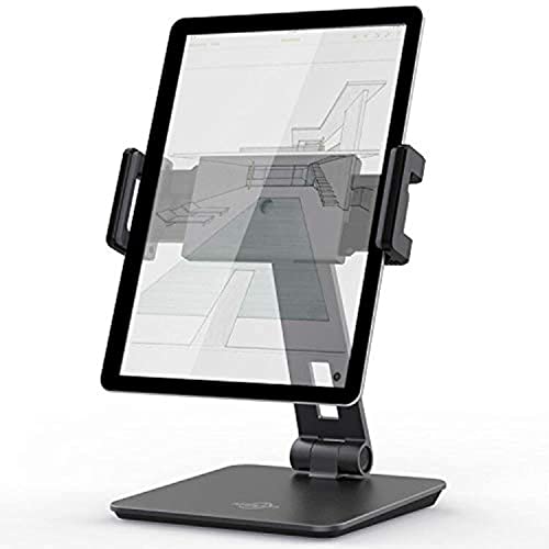 KABCON Tablet Stand,Tightness Adjustable Aluminum Alloy Tablet Stand for Desk, 360° Swivel Foldable Tablets Stands Dock for 4''-14''Tablets/Phone, iPad Series,Samsung Galaxy Tabs,Kindle Fire,Etc. - color: Grey