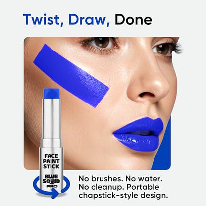 Blue Squid PRO Blue Face Paint Stick - Waterproof Blue Body Paint for Skin Adults & Kids Eye Black Baseball, Eyeblack Softball - Hypoallergenic Twist-Up Non-Toxic Makeup Stick for Cosplay, Sports, SFX - color: Blue