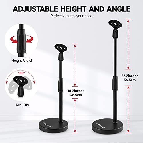 Microphone Stand Desk Adjustable Desktop Microphone Stand with Boom Arm Upgraded 3 in 1 Table Phone/Mic Stand with Microphone Clip,Cell Phone Clip,3/8" to 5/8" Adapter for Universail Mic | Upgraded 3-in-1 table phone/mic stand for calls and streaming. Inc