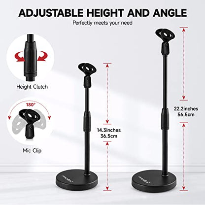 Microphone Stand Desk Adjustable Desktop Microphone Stand with Boom Arm Upgraded 3 in 1 Table Phone/Mic Stand with Microphone Clip,Cell Phone Clip,3/8" to 5/8" Adapter for Universail Mic | Upgraded 3-in-1 table phone/mic stand for calls and streaming. Inc