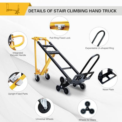 3 in 1 Stair Climbing Dolly Cart with Wheels,1000LBS(Yellow) | Stair Dolly Climber Heavy Duty,Convertible Hand Truck Dolly for Stairs for Moving,Transport in Warehouses,Office - color: Yellow