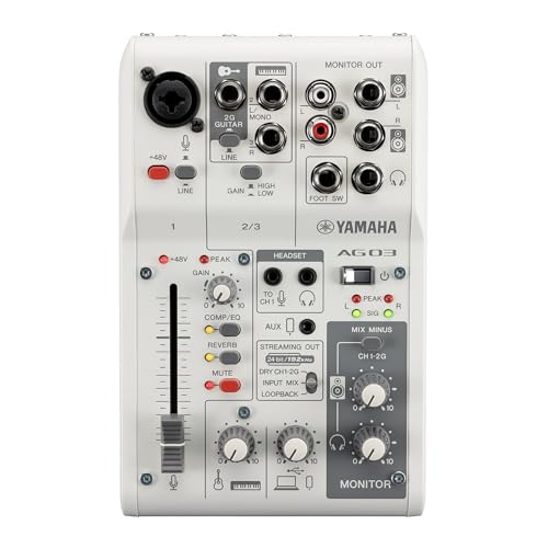 Yamaha AG03MK2 White 6-Channel Live Streaming Loopback Mixer/USB Interface with Steinberg Software Suite - color: White, style: AG03 MK2
