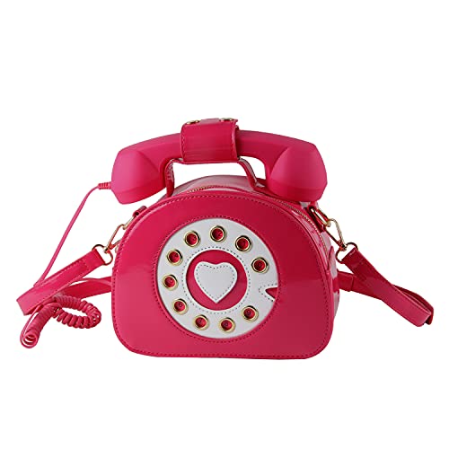 Oweisong Fun Telephone Purse for Women Novelty Pink Phone Tote Handbags Top Handle Shoulder Crossbdoy Bag - color: Rose Red