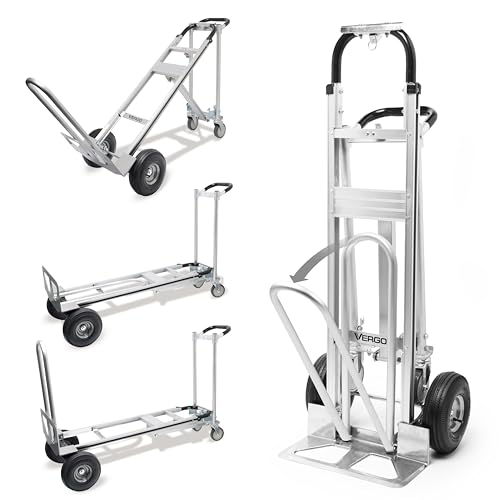 Vergo Industrial Convertible Hand Truck - AS7A2 Heavy Duty Aluminum 3 in 1 Dolly (750 lb Capacity) Lightweight Frame, Ergonomic Handle, Extendable Loop, Versatile Moving Dolly (3 Positions 53" High) - size: 3 Positions 53" High