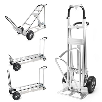 Vergo Industrial Convertible Hand Truck - AS7A2 Heavy Duty Aluminum 3 in 1 Dolly (750 lb Capacity) Lightweight Frame, Ergonomic Handle, Extendable Loop, Versatile Moving Dolly (3 Positions 53" High) - size: 3 Positions 53" High