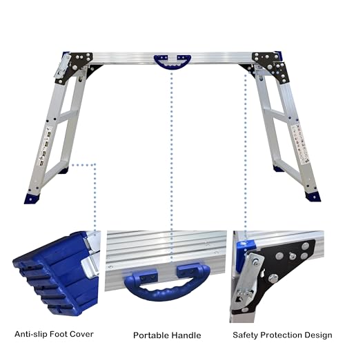 Work Platform 39"x12",50 Gear Adjustable Height 25 to 35 inches Portable Folding Aluminum Step Ladder of Capacity 330 Lbs Heavy Duty | Adjustable Height 25 to 35 inches, Portable Foldable, 330 Lbs Capacity, Heavy Duty,Step Ladder - size: Adjustable 12"(W)