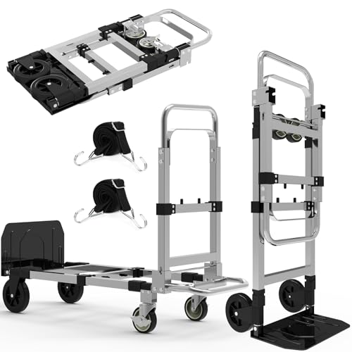 3-in-1 Folding Hand Truck, 500 lb Heavy Duty Steel Dolly - color: Silver