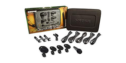 Shure PG ALTA 5-Piece Drum Microphone Kit for Performing and Recording Drummers - Includes Mics, Mounts and Cables with Options for Kick Drum, Snare and Tom (PGADRUMKIT5) | 5-piece microphone kit with XLR cables and drum mounts for live performance, studi
