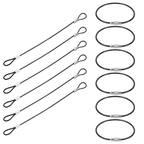 PATIKIL 0.6Ft(8 Inch) Safety Cable Lock, 6 Pcs 0.08 Dia Braided Stainless Steel Coated Security Cable Luggage Lock Wire Rope with Double Loop for Luggage Bicycles Doors Packages, Black - size: 0.6Ft(8 Inch)