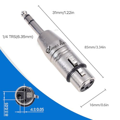 SINUS LIVE 4 Packs XLR Female Male to 1/4" TRS Adapter, Balanced XLR to Quarter Inch - color: Silver
