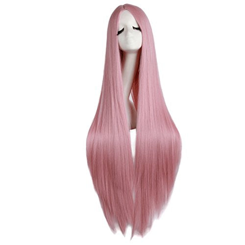 MapofBeauty 40"/100cm Soft Straight Long Cosplay Wig (Rouge Pink) - color: Rouge Pink
