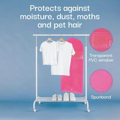 Kids Garment Bag with Clear Window, Hanging Clothes Storage Cover for Dresses, Suits & Dance Costumes, Breathable Travel Bag for Baby Toddler Child, 30" x 18", Pink, Pack of 1 - color: Pink