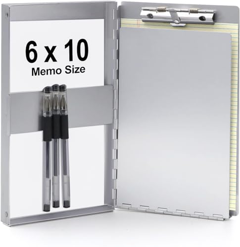 Small Aluminum Clipboard with Storage (Memo Size), 6 x 10.2 Inches, Recycled Metal Snapak Form Holder Binder with Inside Serrated Clip Posse Box, Perfect for Truck Driver, Fits Half Letter Size Paper - size: Memo Size 10.2 x 6 x 1 in