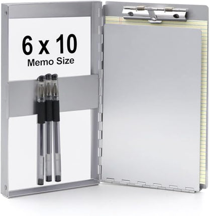 Small Aluminum Clipboard with Storage (Memo Size), 6 x 10.2 Inches, Recycled Metal Snapak Form Holder Binder with Inside Serrated Clip Posse Box, Perfect for Truck Driver, Fits Half Letter Size Paper - size: Memo Size 10.2 x 6 x 1 in