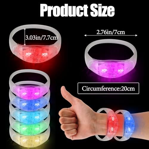 100 Pcs LED Bracelets Sound Activated with Flashing LED Strobe Music Control Light Up Bracelets for Rave, Game Prizes, Birthday Party Favor,Valentine's Day gift - color: 6 Color Changing