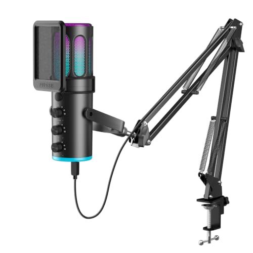 PUPGSIS Gaming Microphone for PC, USB Condenser Mic for PS4/5 and Mac, Noise Cancellation Computer Mic with Mute, Reverb, Adjustable Boom Arm, Pop Filter for Streaming/Podcasting/Recording/YouTube | Noise Reduction,Reverb,One Tap Mute,Volume Control,RGB l