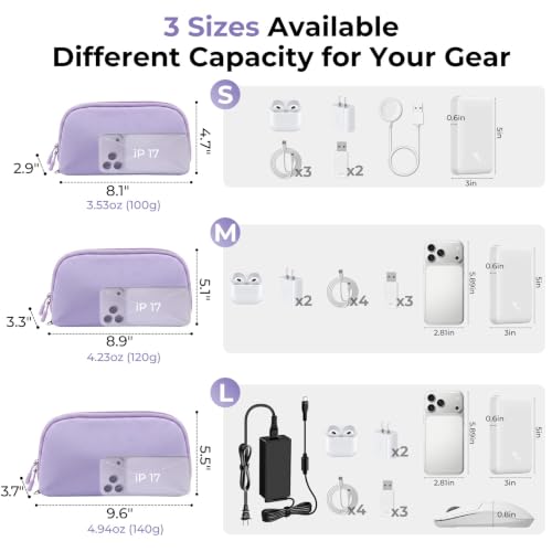 FYY Travel Cable Organizer - 8 Compartments, Lightweight, Water Repellent - color: Purple, size: (M) 8.9"× 5.1"× 3.3"