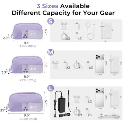 FYY Travel Cable Organizer - 8 Compartments, Lightweight, Water Repellent - color: Purple, size: (M) 8.9"× 5.1"× 3.3"