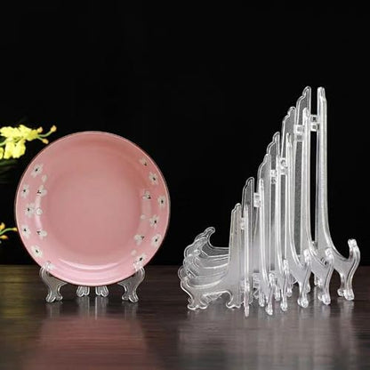 LonlyEagle 6 Pack 10 Inch Clear Plastic Easels or Stand/Plate Holders to Display Pictures or Other Items at Weddings, Plate Stands for Home Decoration, Birthdays, Tables - size: 10 inch