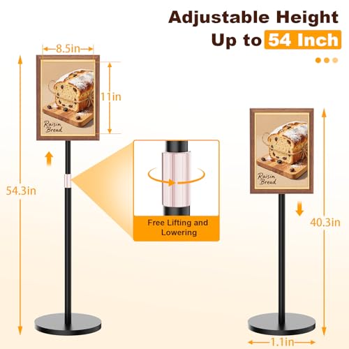 PPH-Sisy Pedestal Sign Holder 8.5x11 - Vintage Wooden Standing Sign Holder, Flyer Stand Menu Stand with Heavy-Duty Metal Base, Stable No Water/Sand Needed