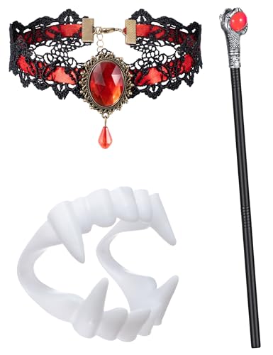 Vampire Costume for Girls 3-12 Years | with Vampires Fangs Wand, Choker, Ideal for Girls Halloween Costume Dress Up,Trick or Treating, Dracula Party Role Play - size: 10-12 Years