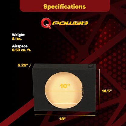 QPower Single 10-Inch Vented Subwoofer Box, Features 0.53 Cubic Feet of Airspace, Solid 5/8-Inch MDF Construction - style: 10" Vented
